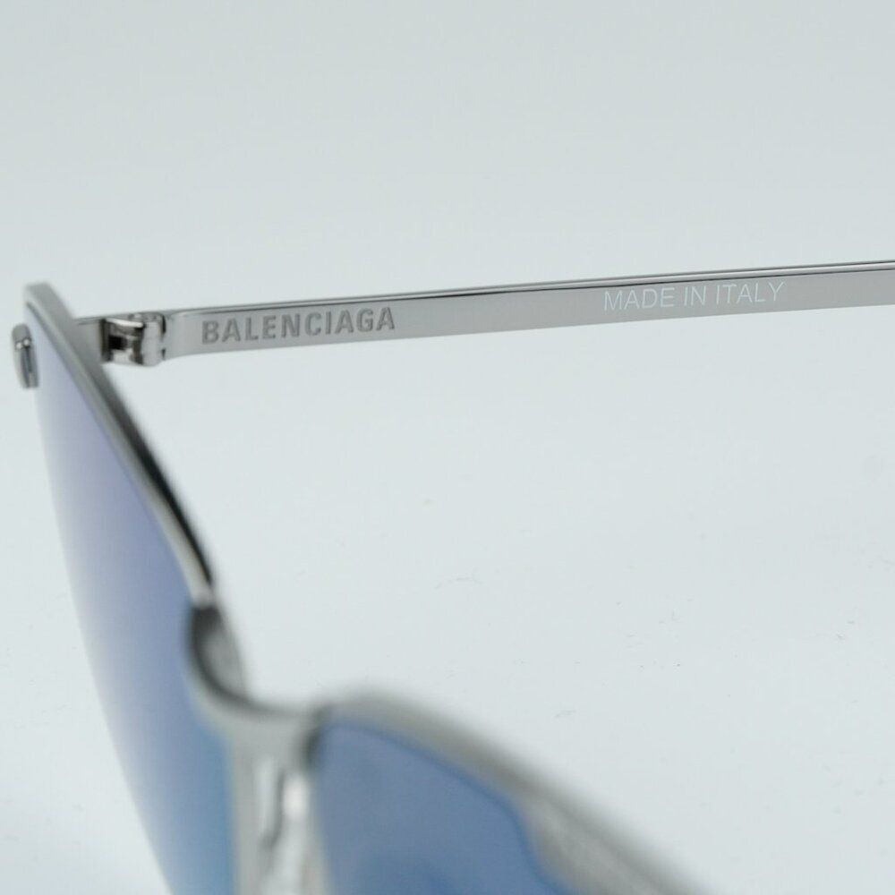 NEW Balenciaga BB0277S 003 Ruthenium Blue Mirrored Geometric Unisex Sunglasses - Picture 12 of 14
